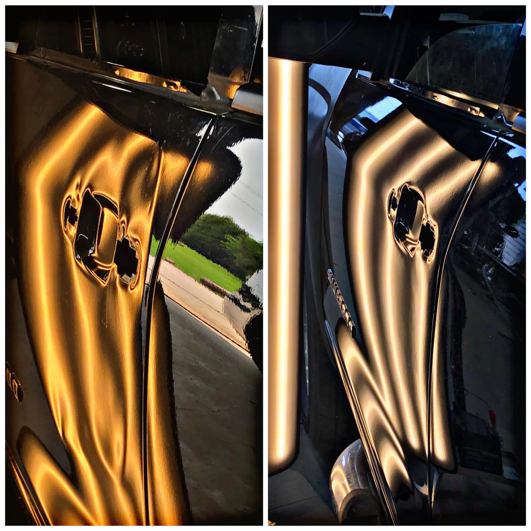 Door before and after paintless dent repair